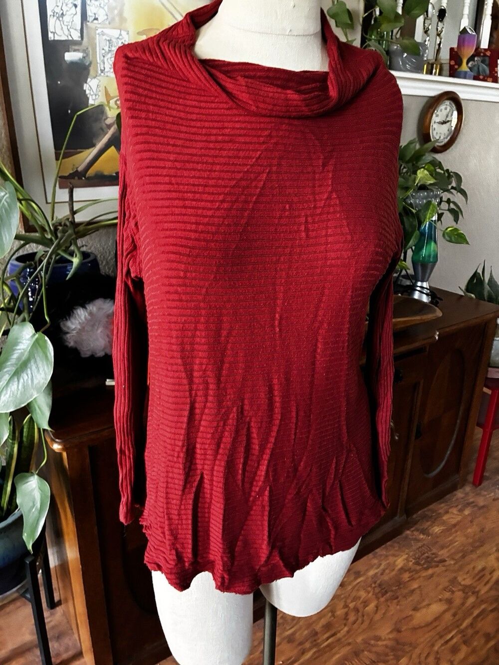 We the Free XS Sweater Ribbed Long Sleeve Cowl Neck Orange Split Back Pullover